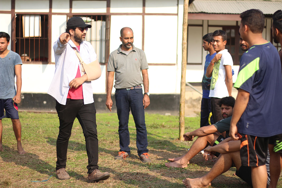 Bhaskar Hazarika on the set of Aamis