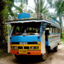 The songthaew, an open-air bus seen in Thailand